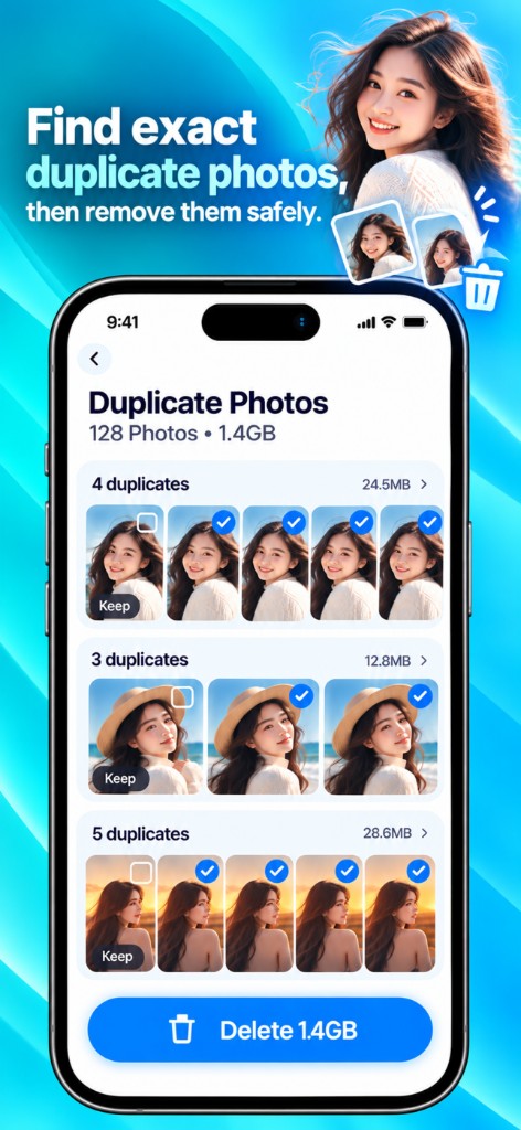 Find exact duplicate photos and remove them safely